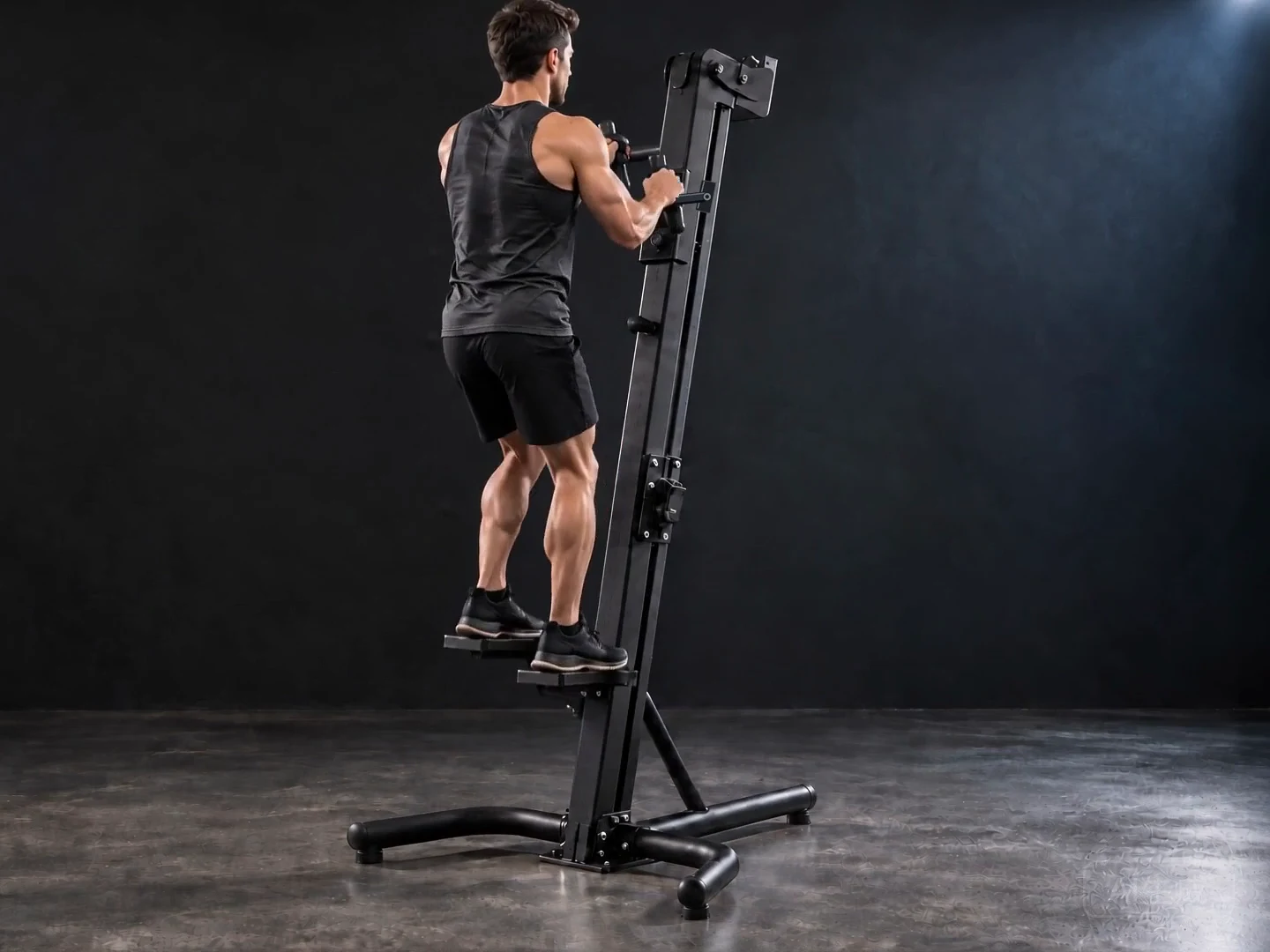 AI concept of a person using a vertical climber, followed by an ST170 inner-rotor servo motor product photo
