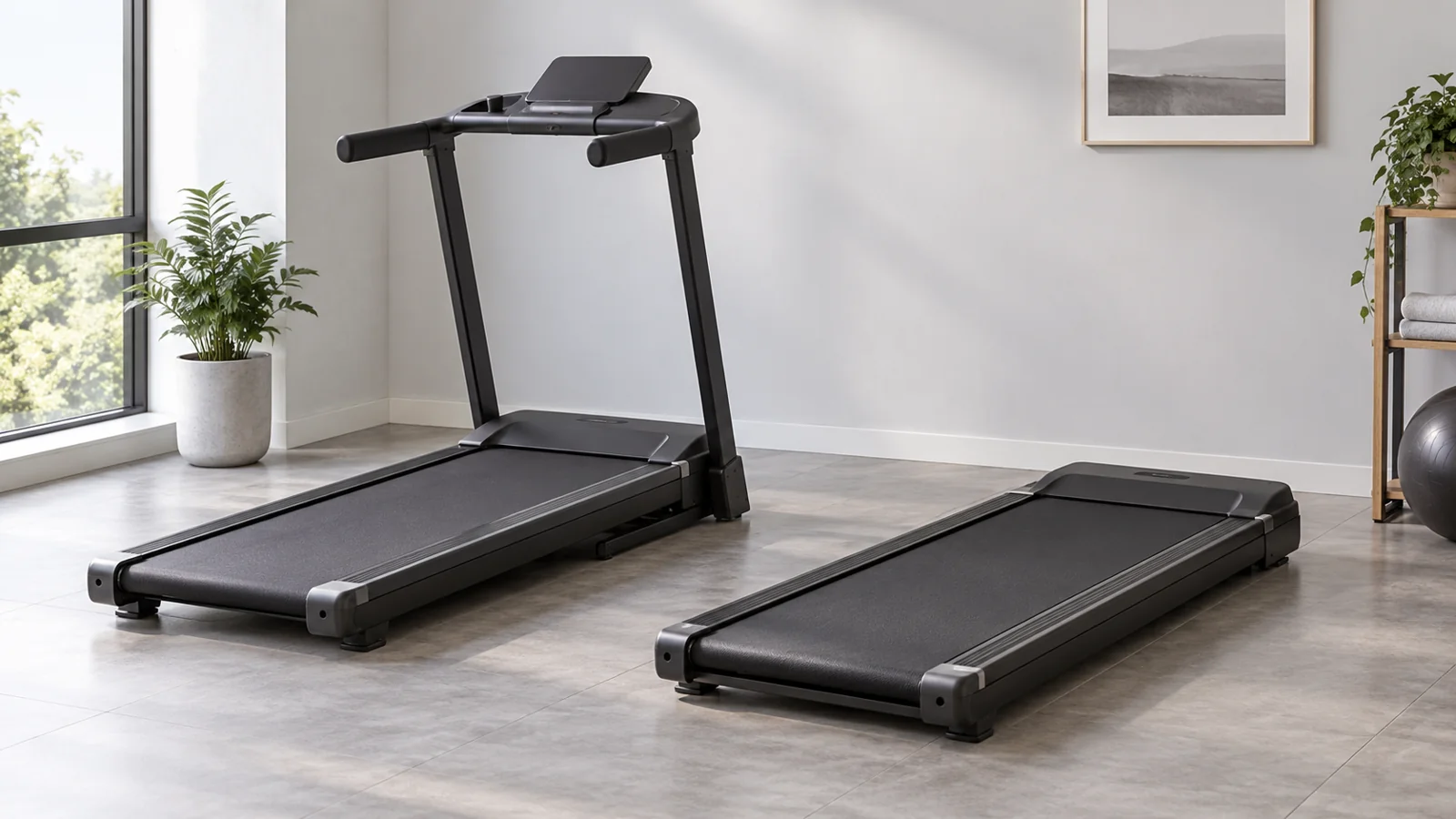 AI concept image of an unbranded home treadmill and walking treadmill