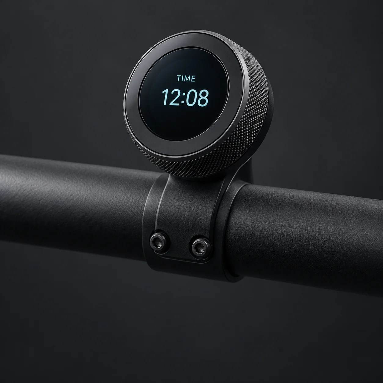 AI concept of an unbranded control dial with a small display for exercise bikes and rowers
