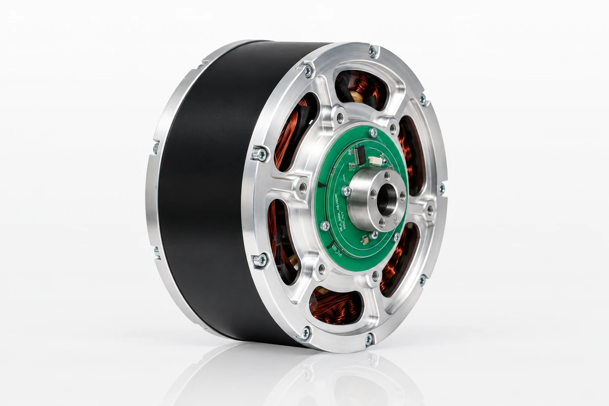 ST170 outer-rotor servo motor with a silver ventilated end cover and black body