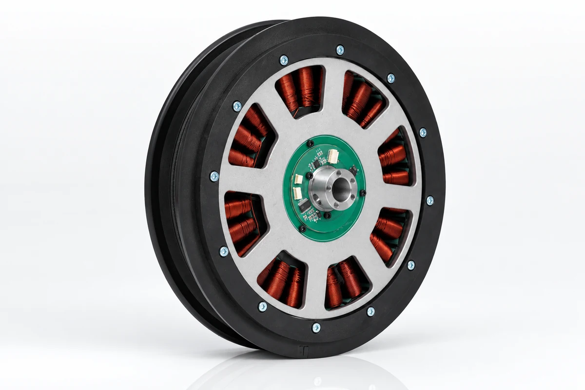 ST216 outer-rotor servo motor with a black disc-shaped housing